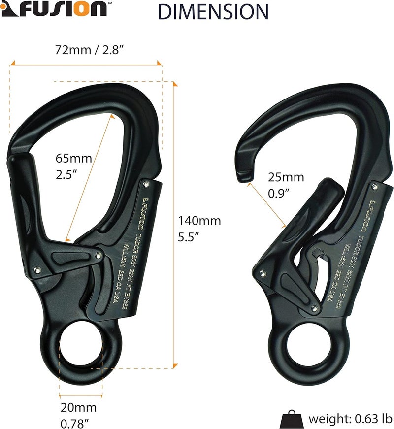 FUSION Snap Auto Locking Carabiner 32KN - Climb® Tudor - Professional Rock Climbing Carabiner - Heavy Duty Steel Clip - Snap Locking Carabiner for Climbing, Rappelling, D Shaped - UIAA ANSI Compliant - Image 2